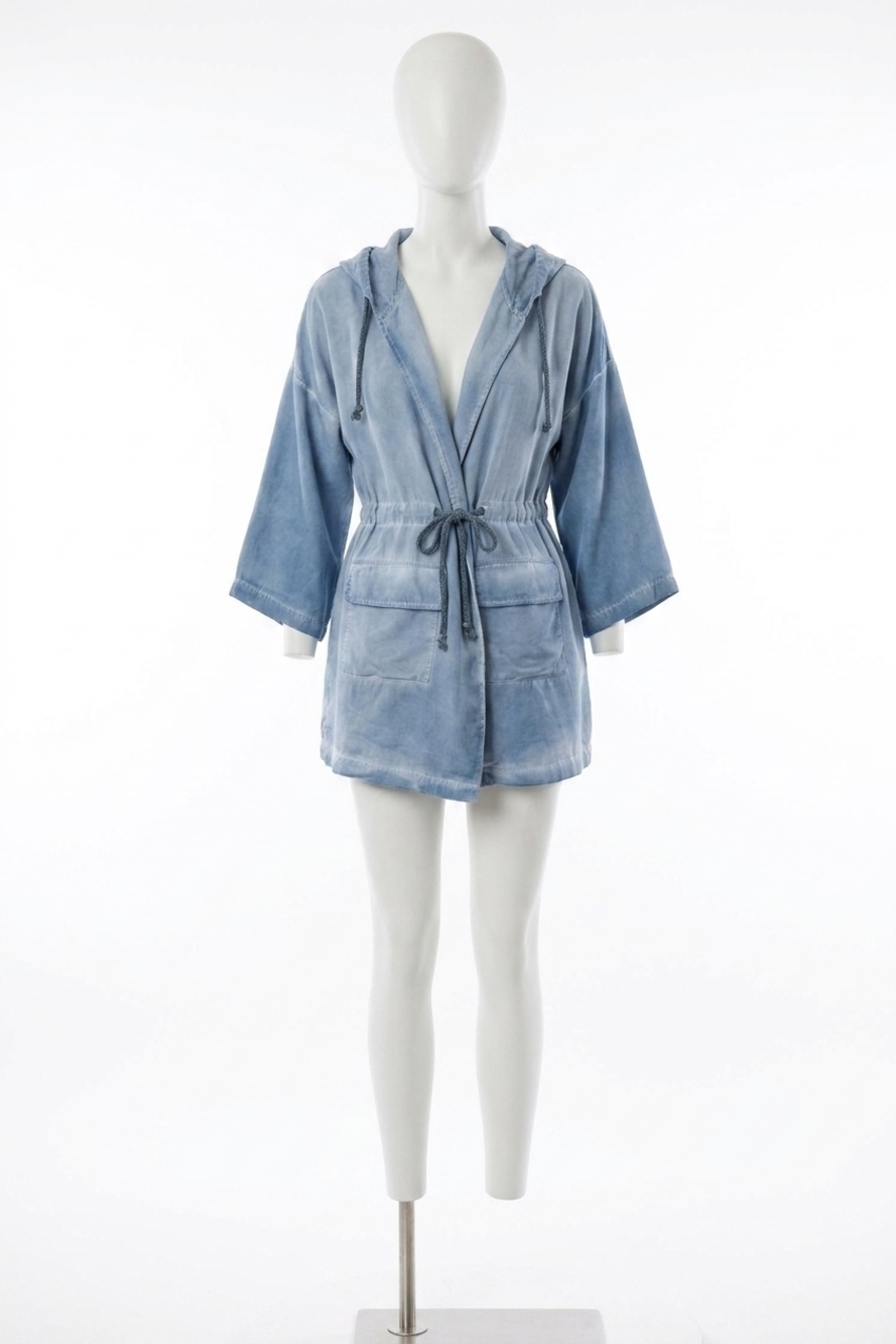 NEW FRENCH KYSS jennifer hooded long trench coat in denim